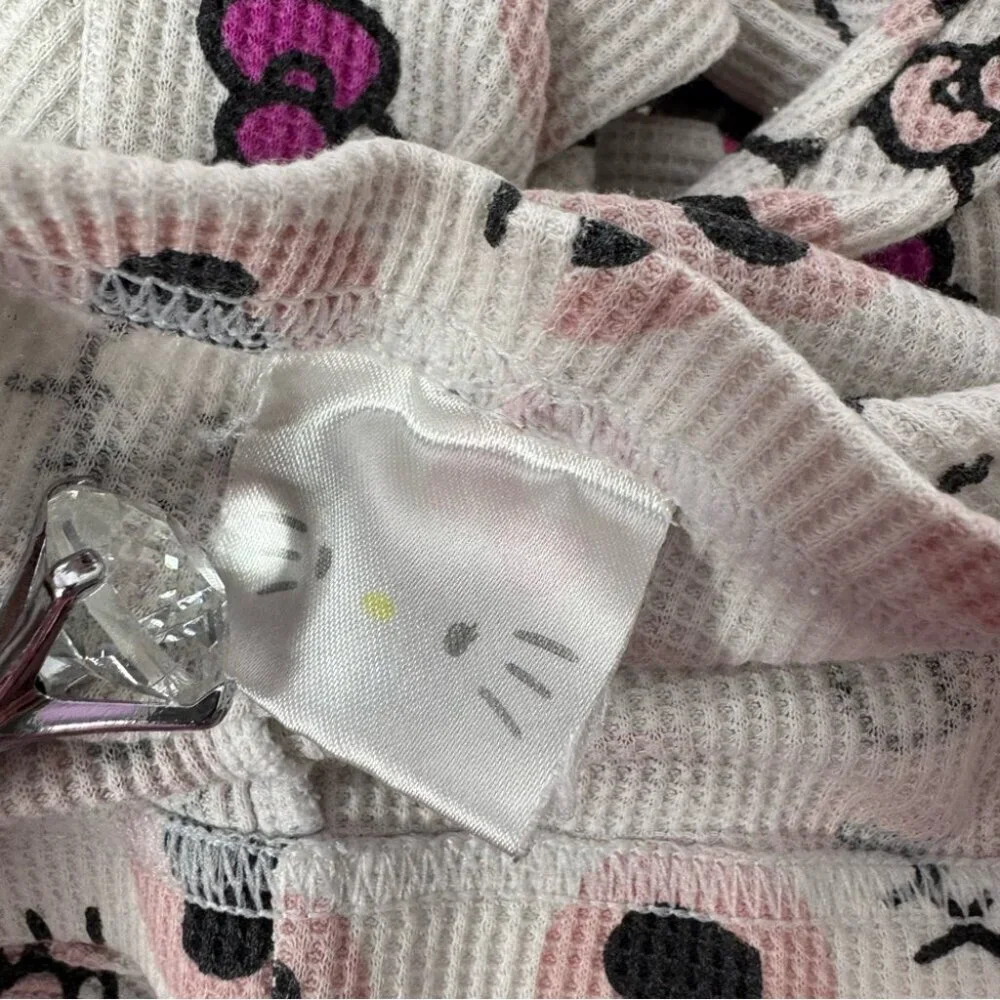 Hello kitty leggings waffle knit thermal cat pants kids cute pink stretchy